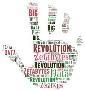 Picture of a hand covered with lots of words like Data, Revolution, Zetabytes, etc.