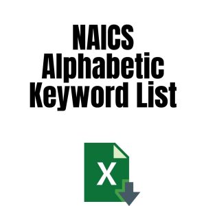 NAICS Alphabetic Keyword List" text above an icon of a green Excel file with a download arrow.